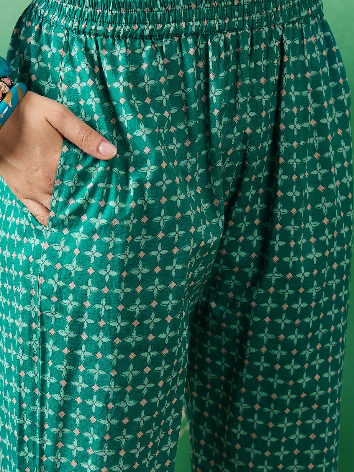Women's Floral Print Mirror Work Pure Cotton Straight Kurta With Trousers & Dupatta Set