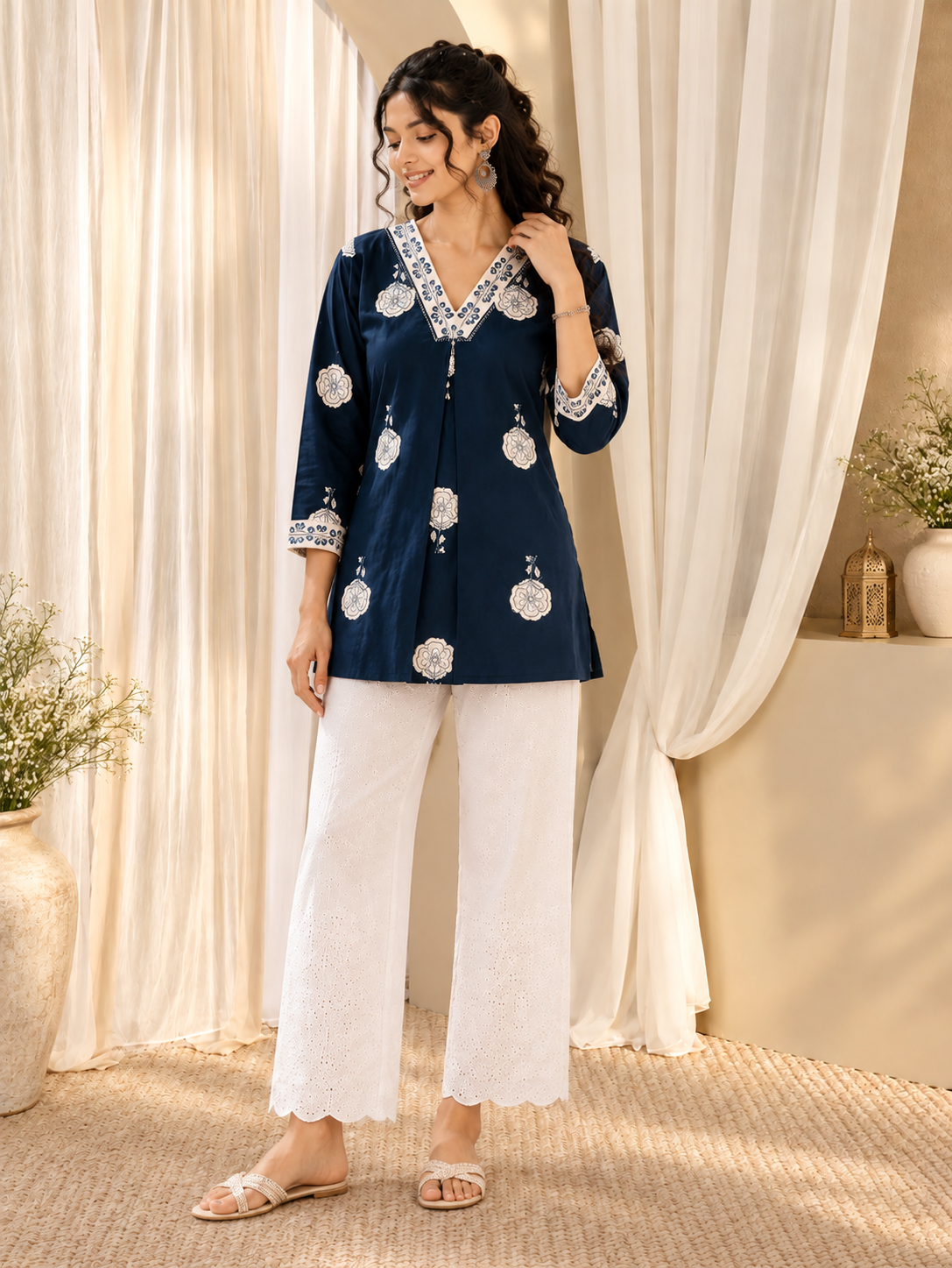 Women's Blue Floral Print Co-Ord Set