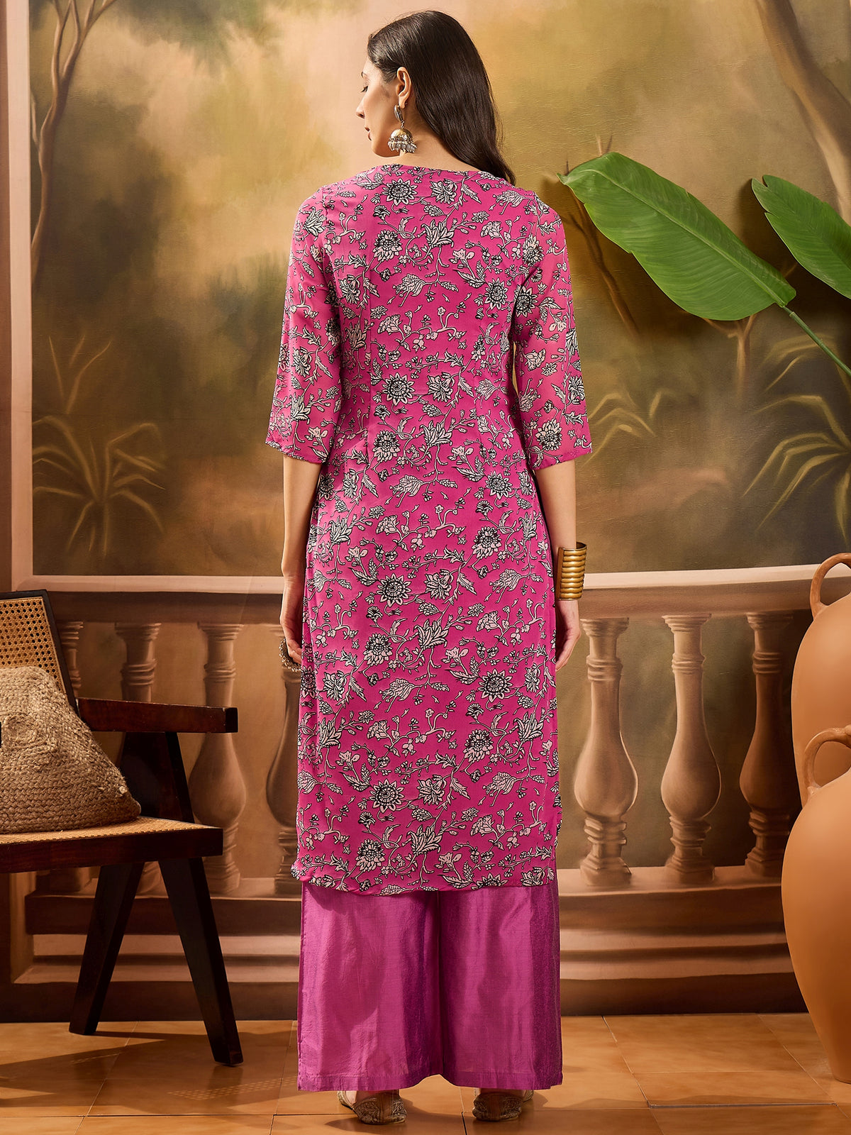 Women's Red Ethnic Motifs Print Pure Cotton Anarkali Kurta & Trousers With Dupatta Set
