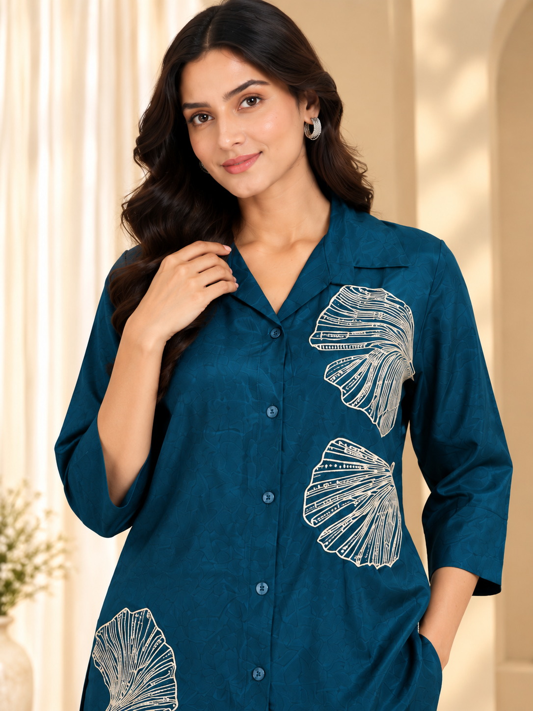Women's Navy Blue Embroidered Co-ord set