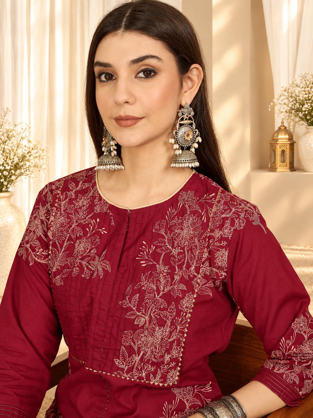 Women's Cotton Floral Print Straight Kurta