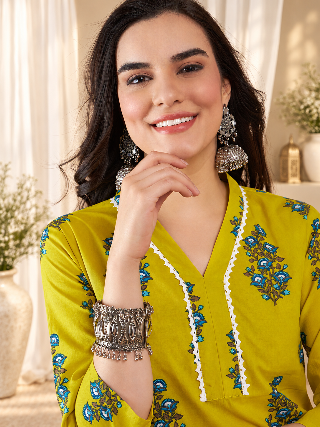 Women's Yellow Floral Printed A-Line Kurta