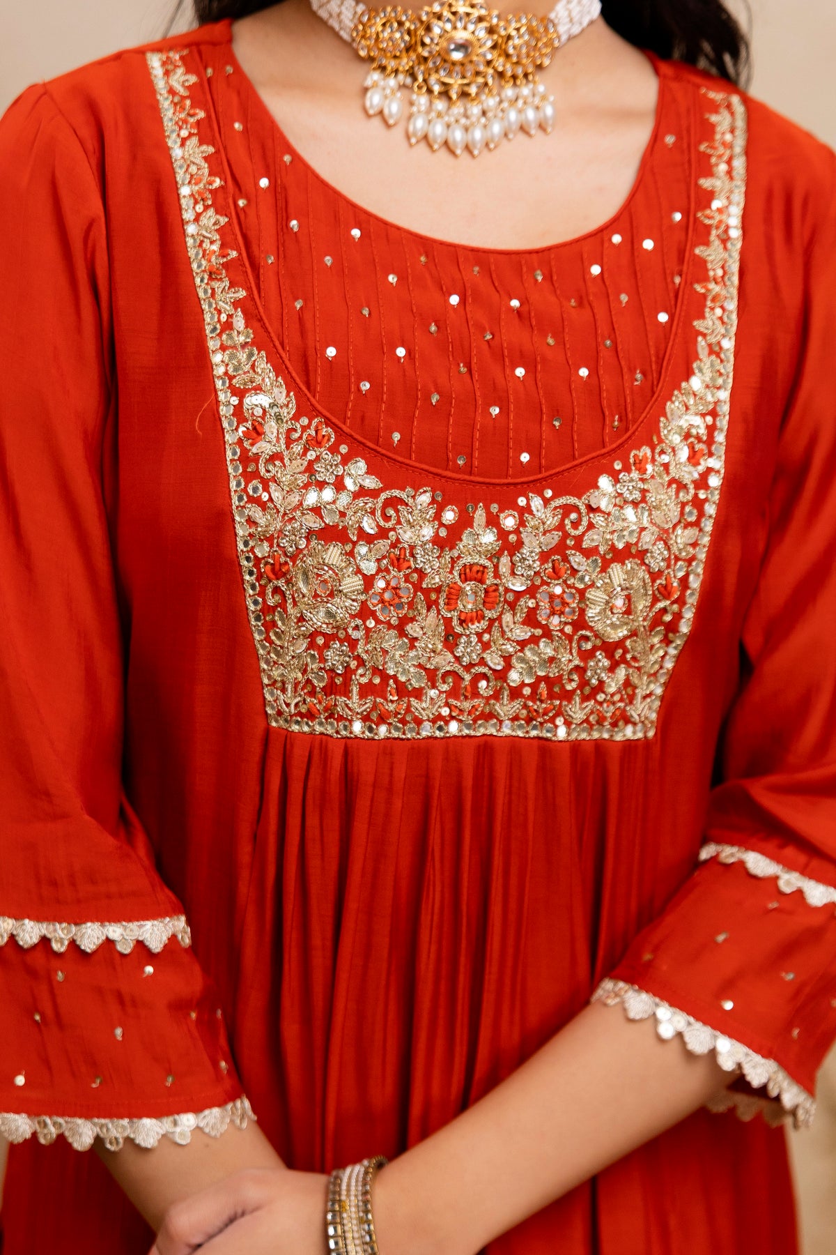 Women's Orange Embroidered Silk Blend Kurta & Palazzo With Dupatta Set