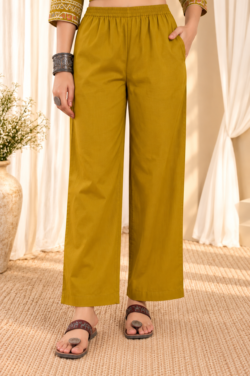 Women's Mustard Printed Kurta With Trousers & Dupatta Set