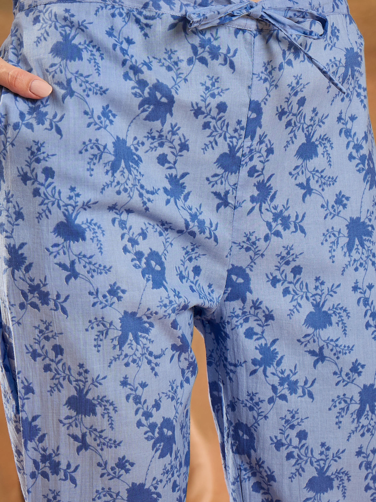 Floral Printed Notch Neck Pure Cotton Straight Kurta With Trousers & Dupatta