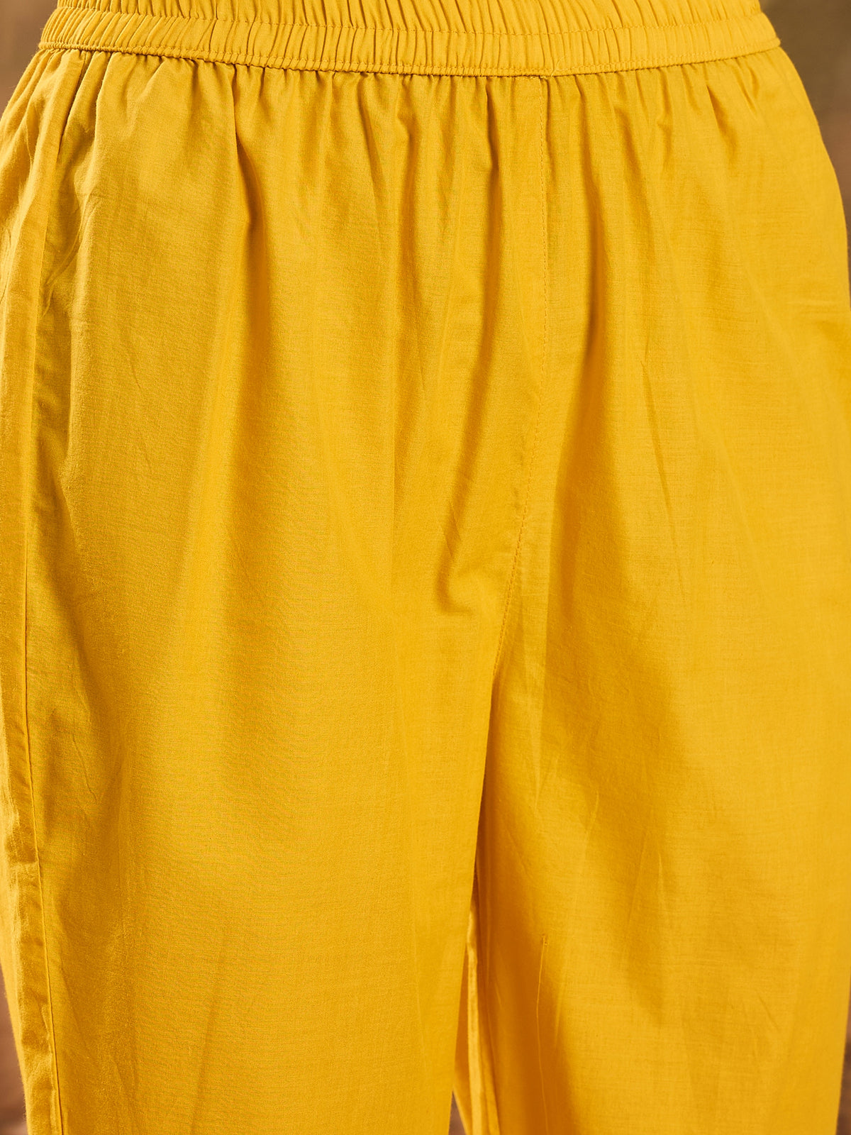 Women's Yellow & White Striped Pure Cotton Straight Kurta & Trousers With Printed Dupatta Set