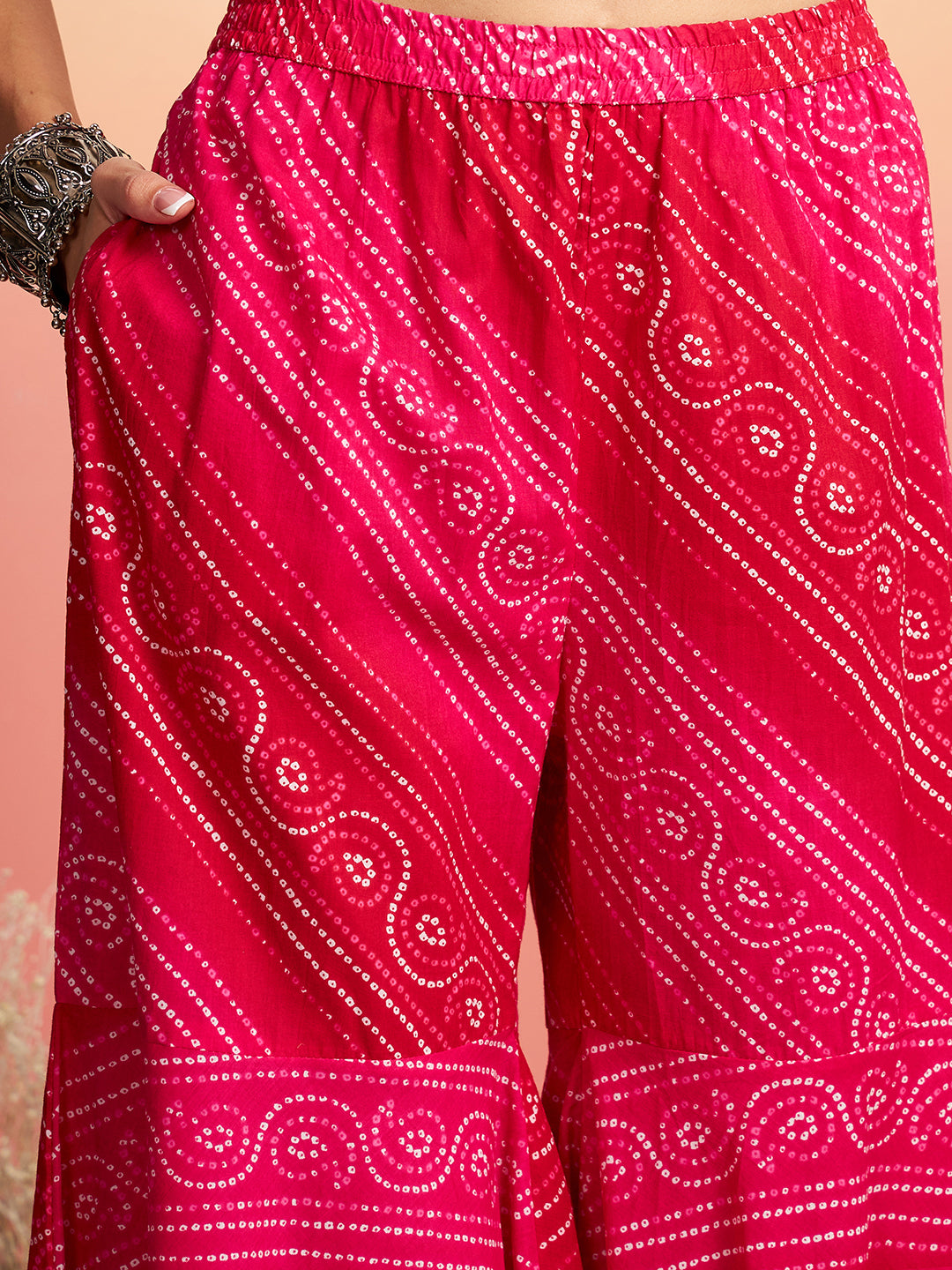 Women's Pink & White Cotton Block Print Kurta & Trousers With Dupatta Set