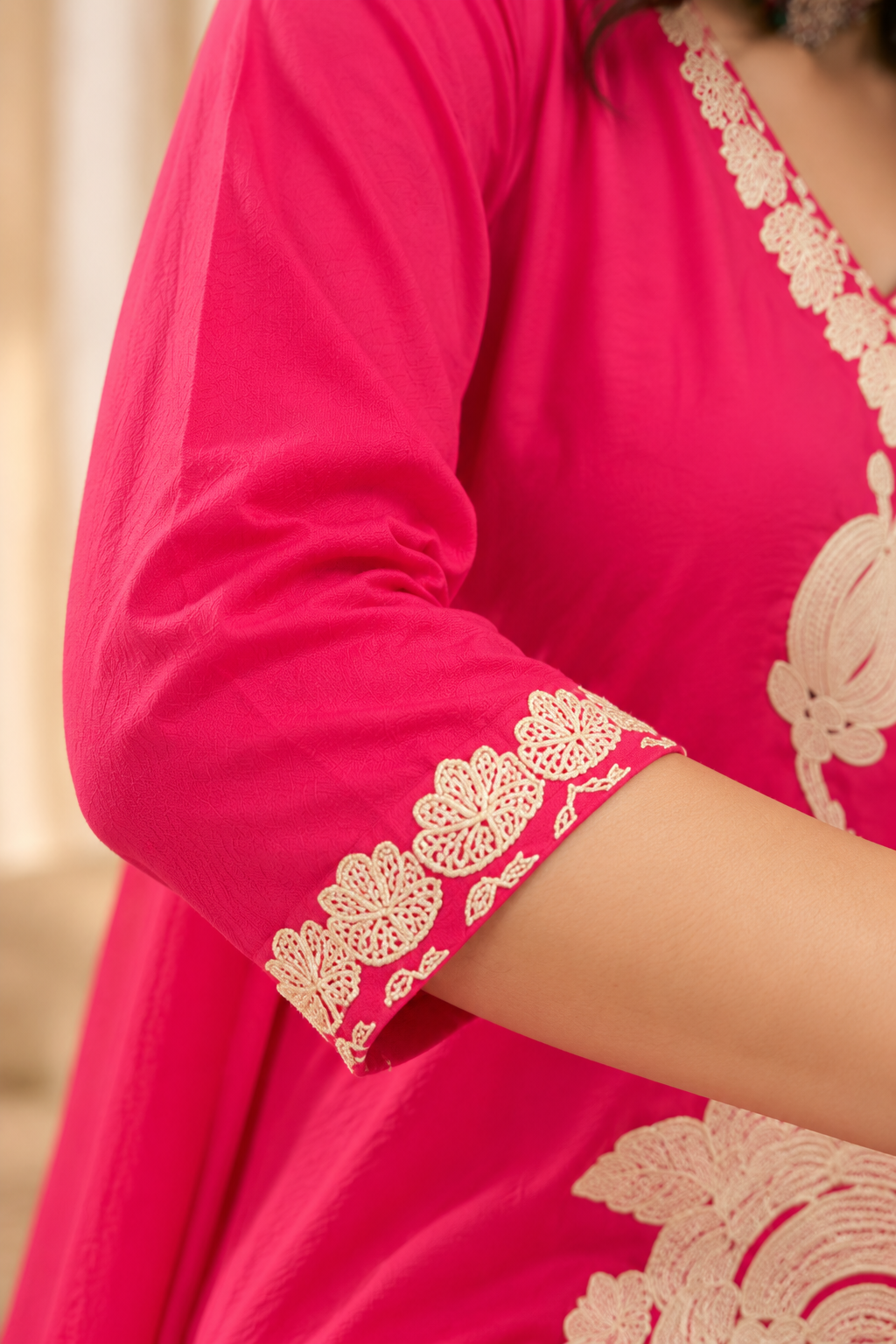 Women's Pink Plain Kurta With Trousers & Dupatta Set