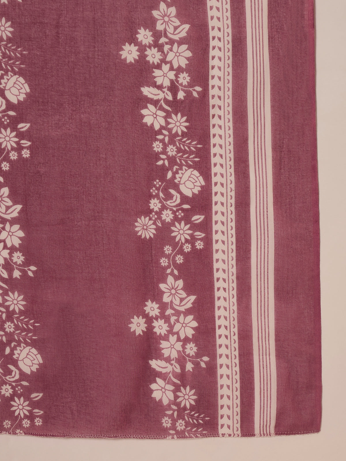 Women's White & Mauve Pink Geometric Kurta with Trousers & Dupatta Set