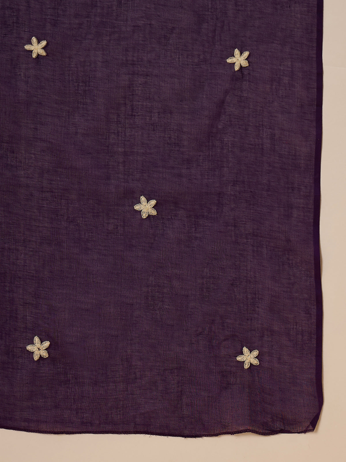 Women's Dark Purple Thread Work Kurta with Trousers & Dupatta Set