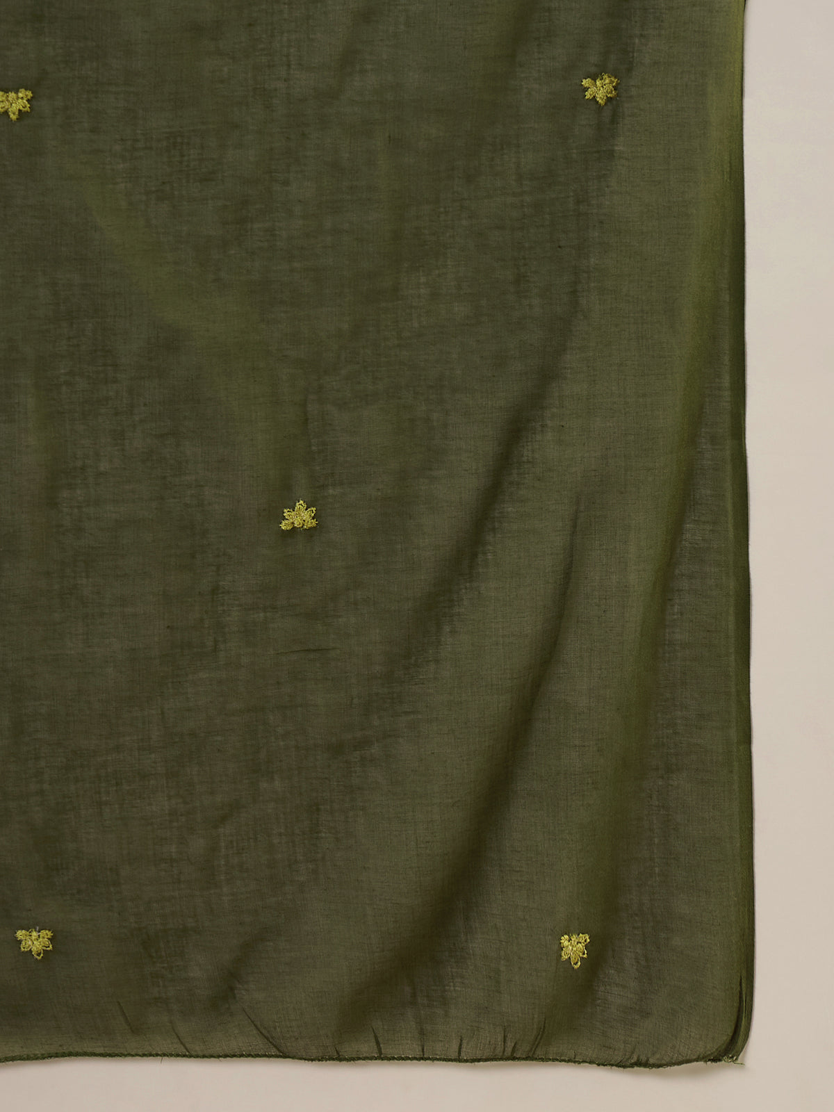 Women's Dark Moss Green Thread Work A-Line Kurta with Trousers & Dupatta Set