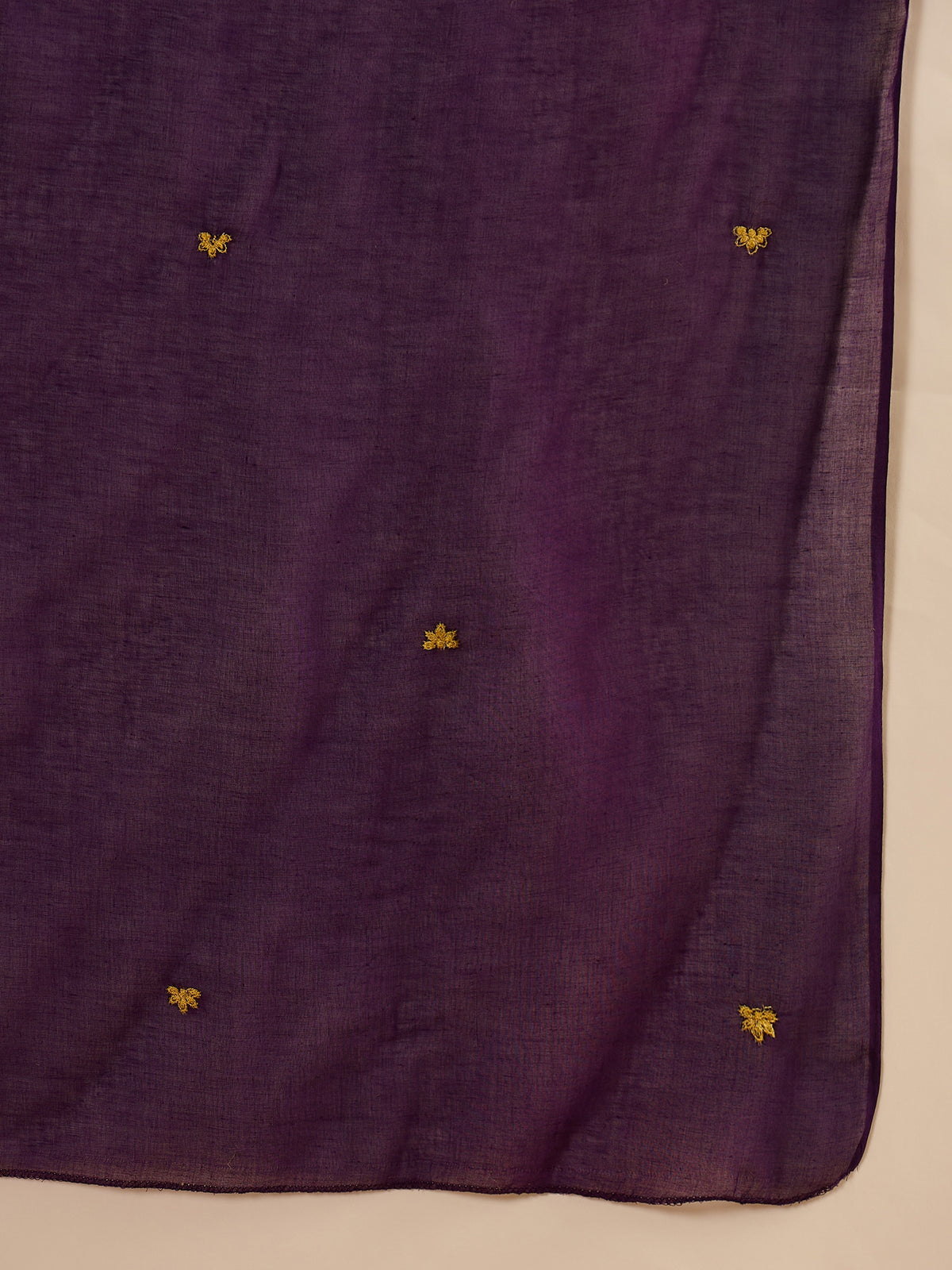 Women's Dark Purple Thread Work A-Line Kurta with Trousers & Dupatta Set