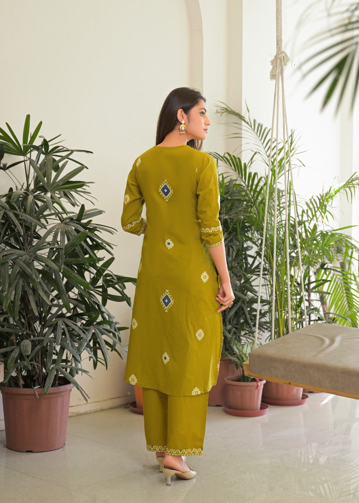 Women's Mustard Yellow Pure Cotton Kurta, Pant & Dupatta Set