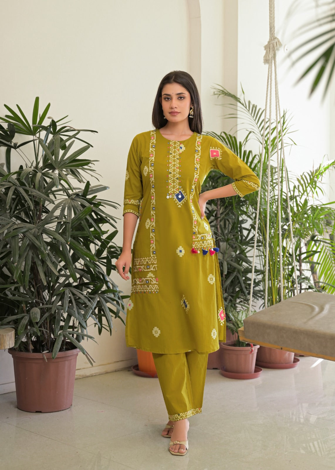 Women's Mustard Yellow Pure Cotton Kurta, Pant & Dupatta Set