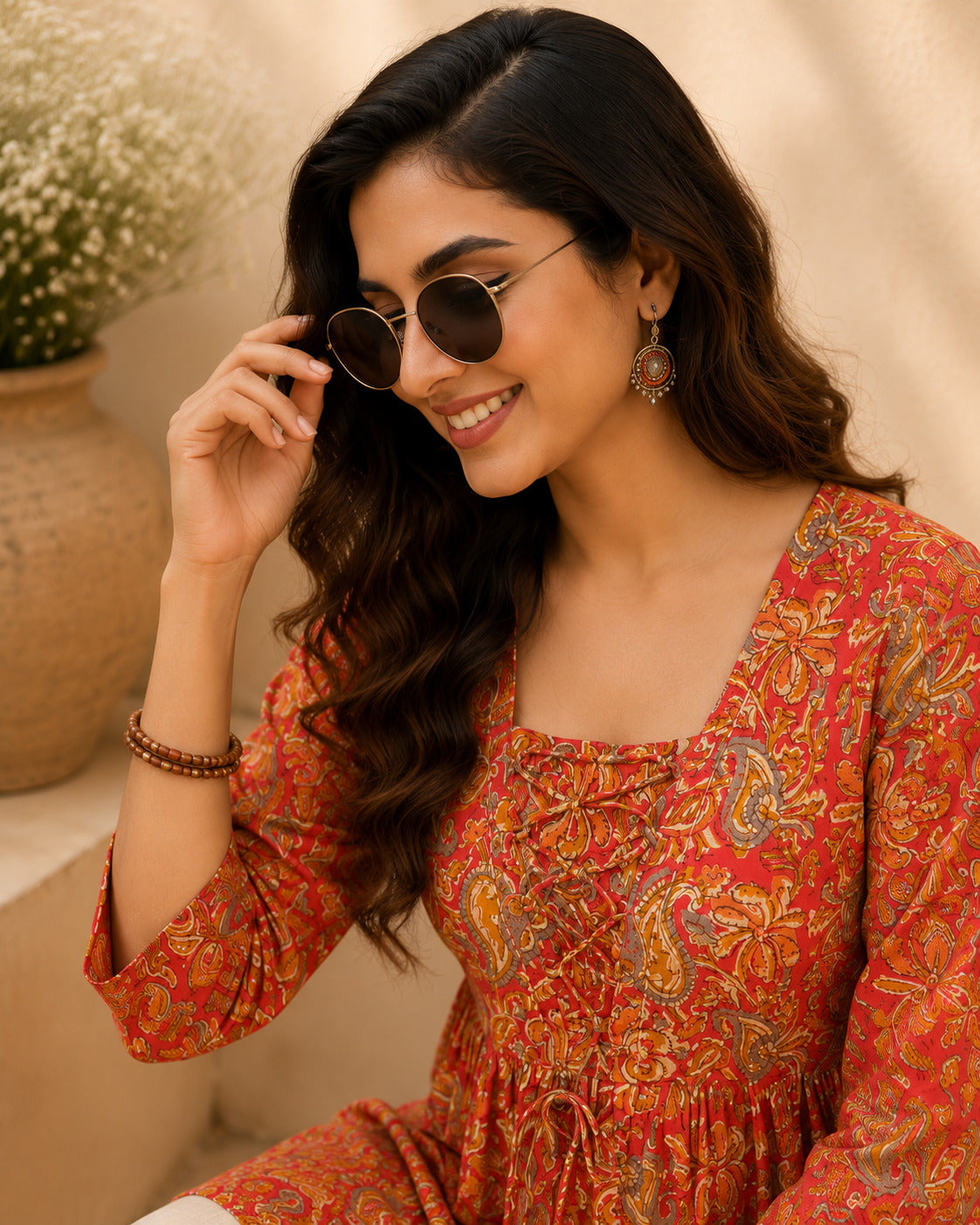 Women's Orange Paisley Printed A-Line Top