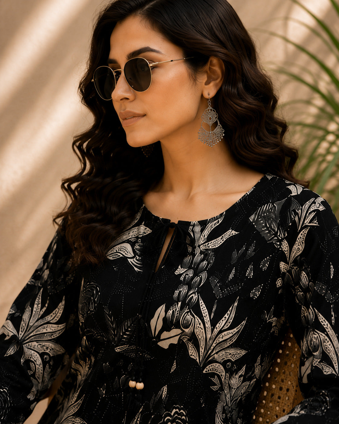 Women's Black Floral Printed Flared Sleeve Top